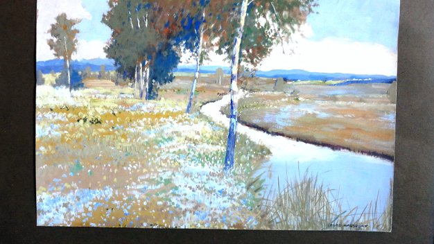 Rio Arboles From an Estate Sale in Berlin Germany we are offering this exceptional gouache on paper landscape painting in spring....